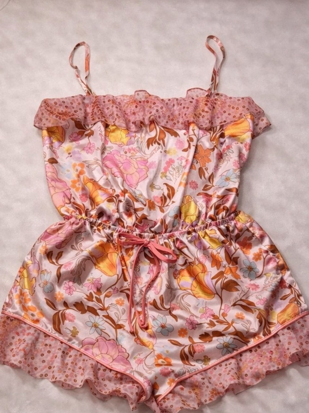 Victoria’s Secret Satin Floral Ruffle Romper - XS - Boho Cottagecore - Picture 1 of 7